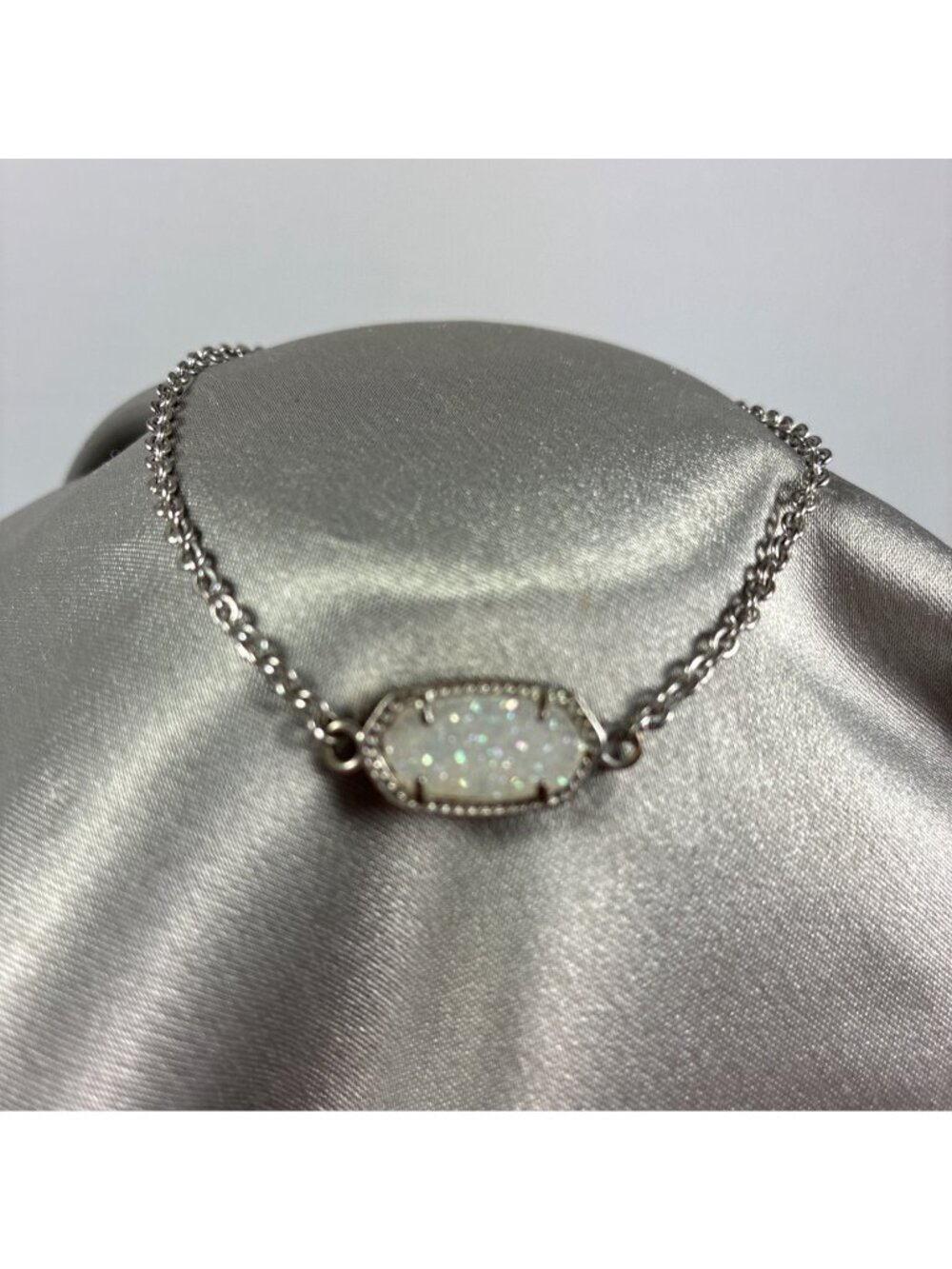 Kendra Scott Style Druzy Oval Adjustable Bracelet Silver Tone